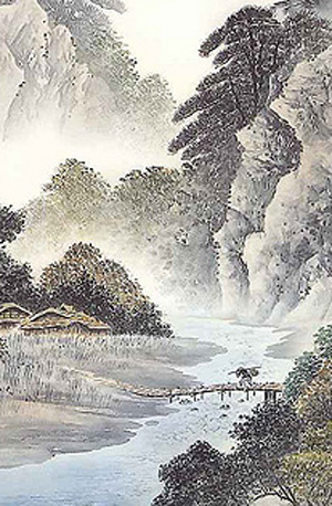 掛軸　彩色山水　森　邦堂（直筆）　