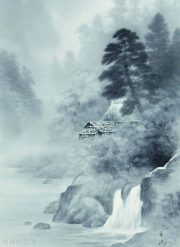 掛軸　水墨山水　尺五立　高橋長流（直筆）　【掛け軸の販売専門店　掛軸倶楽部】