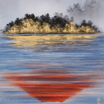 湖上朱映富士　稲垣雅彦【直筆作品】