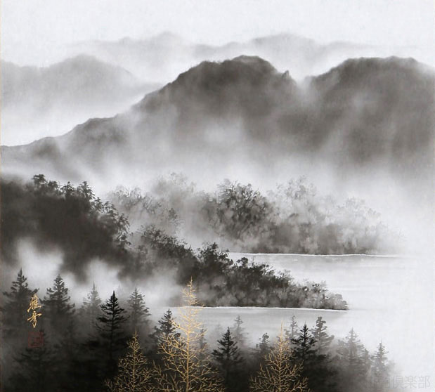 掛軸　水墨山水　稲垣雅彦【直筆作品】