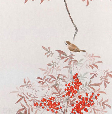 真作/永田朱雀/南天に雀図/花鳥図/12月の花/掛軸/名家伝来/AD-957 真作/永田朱雀/南天に雀図/花鳥図/12月の花/掛軸☆宝船☆AD-957