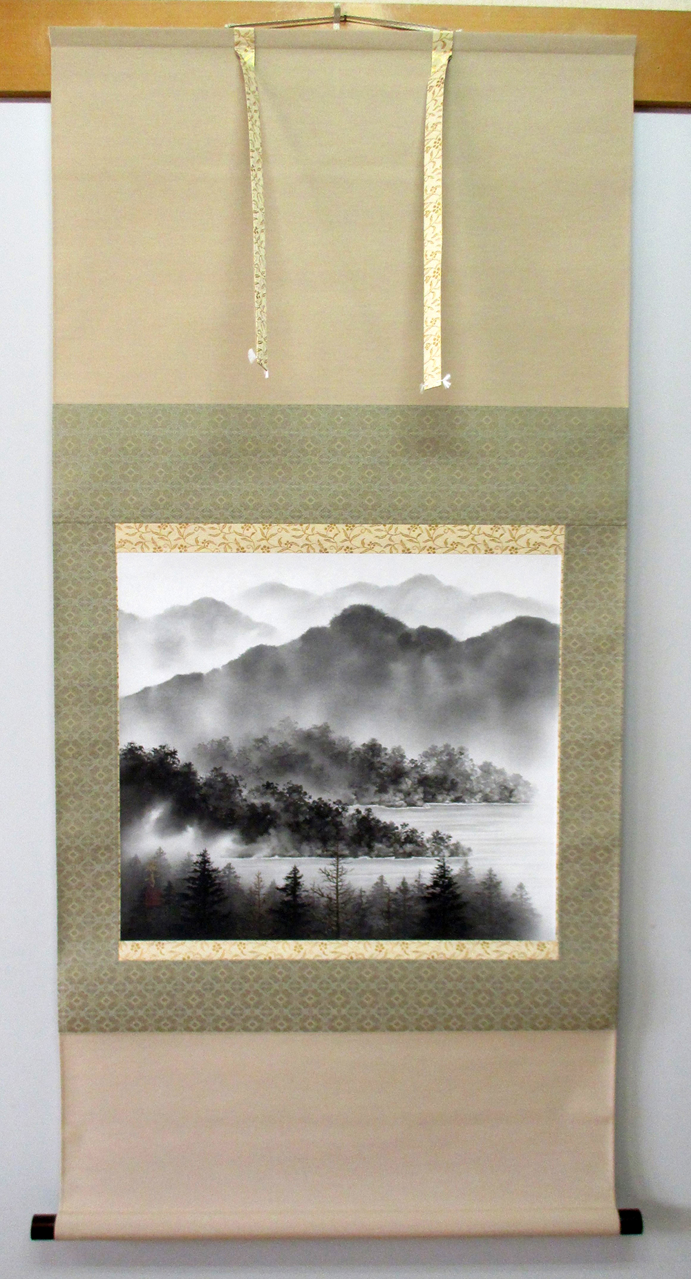 掛軸　水墨山水　稲垣雅彦（直筆）尺八横